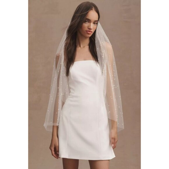 Anthropologie Wedding A.B. Ellie Roesia Pearl Fingertip Veil NWT - Picture 3 of 3